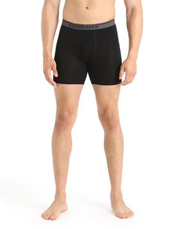 Black Men's Icebreaker Merino Anatomica Long Boxers Underwear | USA 1285TCEV